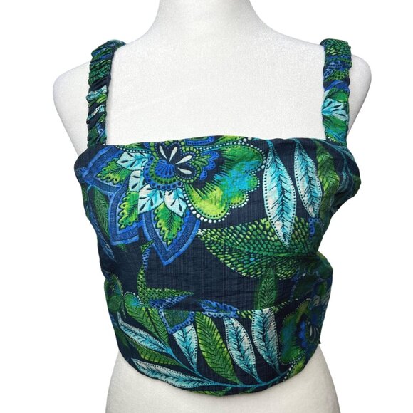 Rachel Zoe Womens Blue & Green Floral Crop Top With Ruched Straps Size L - Picture 5 of 10